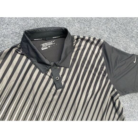 Nike Golf Polo Shirt Mens M Medium Black Gray Striped Tour Performance Dri-fit - Picture 1 of 8